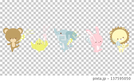 クラッカーを持って並ぶ動物たち 137595050