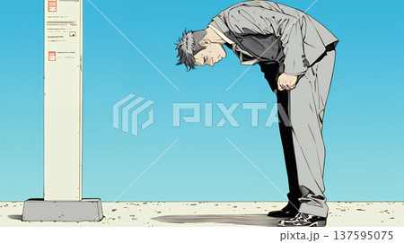 ミスやトラブルを反省してうなだれるビジネスマン｜落ち込む会社員のビジネスイメージイラスト