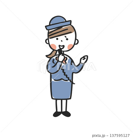 マイクを使って話すバスガイドの女性＿全身 137595127