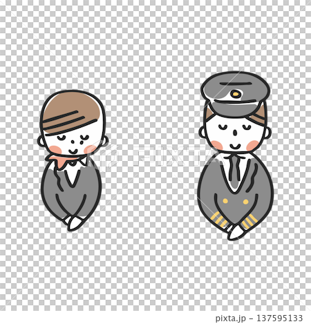 一名女空服員和一名男飛行員鞠躬 一名女空服員和一名男飛行員鞠躬 137595133