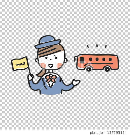 Bus guide woman guiding to the bus _ upper body 137595154