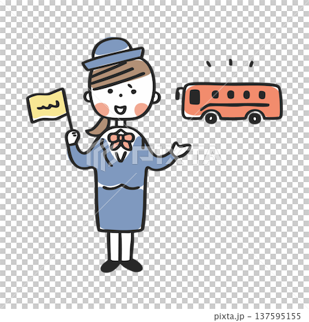 Bus guide woman guiding to the bus _ whole body 137595155