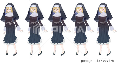 弱気なシスターの全身立ち絵 - TRPG・ゲーム・表情差分キャラ素材 137595176