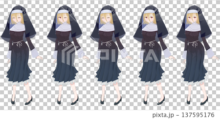 弱気なシスターの全身立ち絵 - TRPG・ゲーム・表情差分キャラ素材 137595176
