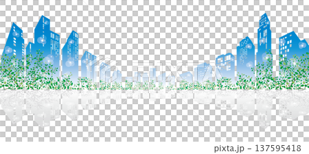Illustration of a refreshing cityscape with lush greenery. 137595418