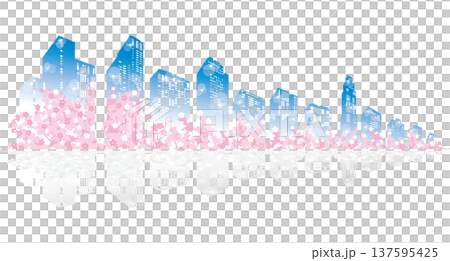 桜が咲く春の街並みイラスト.  137595425