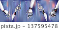 Variation of robot hands on a beautiful purple background 137595478