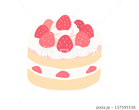 かわいいショートケーキのホールケーキのイラスト かわいいショートケーキのホールケーキのイラスト 137595536
