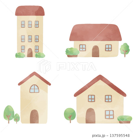 やさしい手描き風のシンプルな家のセット|家 住宅 建物 窓 屋根 やさしい手描き風のシンプルな家のセット|家 住宅 建物 窓 屋根 137595548