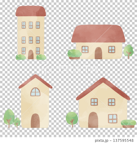 やさしい手描き風のシンプルな家のセット|家 住宅 建物 窓 屋根 やさしい手描き風のシンプルな家のセット|家 住宅 建物 窓 屋根 137595548