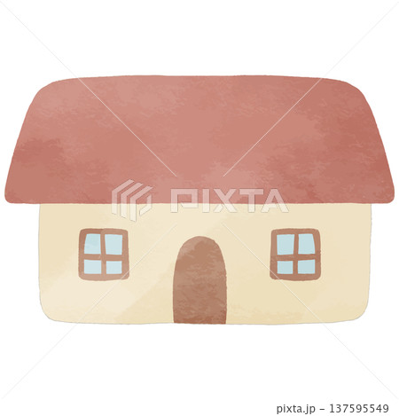 やさしい手描き風のシンプルな家の外観｜家 住宅 建物 窓 屋根 137595549