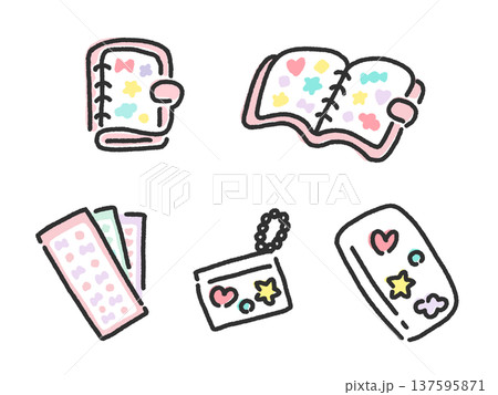 手描きのかわいいシール帳とシールのセット　ピンク　デコレーション　スマホ　ストラップ 137595871