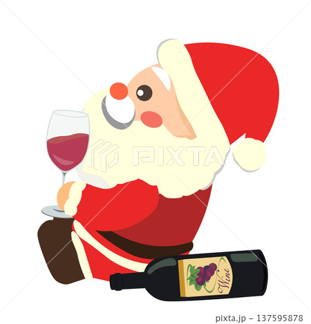 ワインを飲むサンタクロースのイラスト 137595878