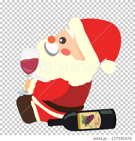ワインを飲むサンタクロースのイラスト 137595878