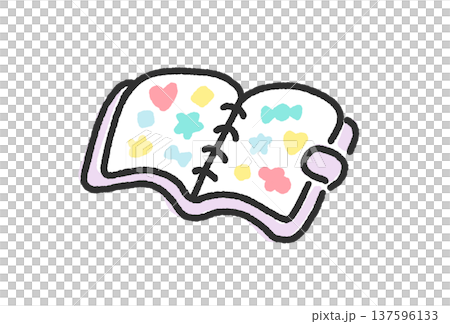 手描きのかわいい線画のシール帳　シールバインダー　パープル 137596133