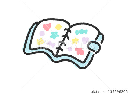 手描きのかわいい線画のシール帳　シールバインダー　水色 137596203