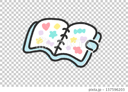 手描きのかわいい線画のシール帳　シールバインダー　水色 137596203