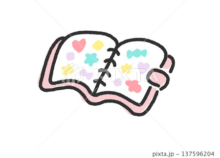 手描きのかわいい線画のシール帳　シールバインダー　ピンク 137596204