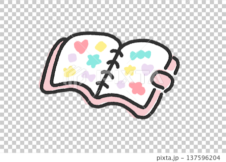 手描きのかわいい線画のシール帳　シールバインダー　ピンク 137596204