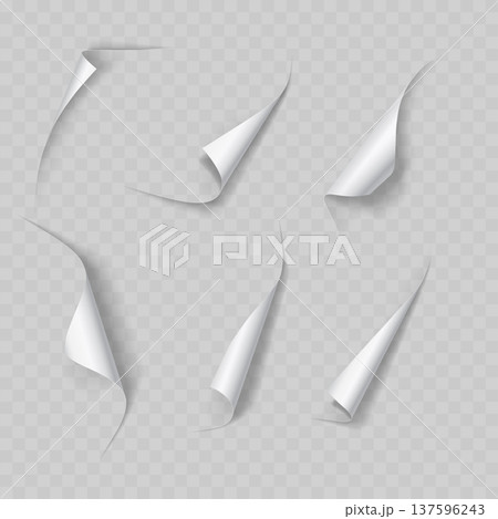 Realistic Curled Page Corner Set. Vector White Paper Peel, Folded Edge and Shadow Mockup Templates. Realistic Curled Page Corner Set. Vector White Paper Peel, Folded Edge and Shadow Mockup Templates. 137596243