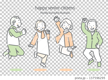 A simple and stylish line drawing of a lively and cheerful elderly man and woman A simple and stylish line drawing of a lively and cheerful elderly man and woman 137596295
