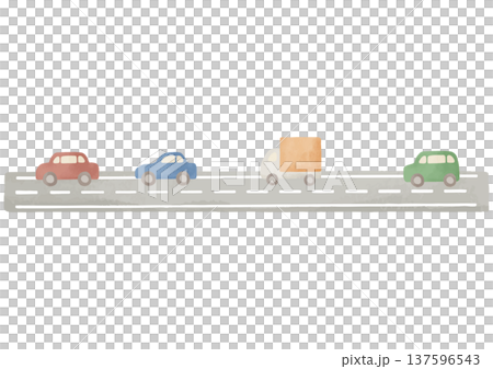 やさしい水彩風の道路と車のイラスト｜車 道路 交通 街並み 137596543