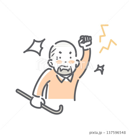 怒って騒ぎ立てるシニア男性　シンプルでお洒落な線画イラスト 137596548