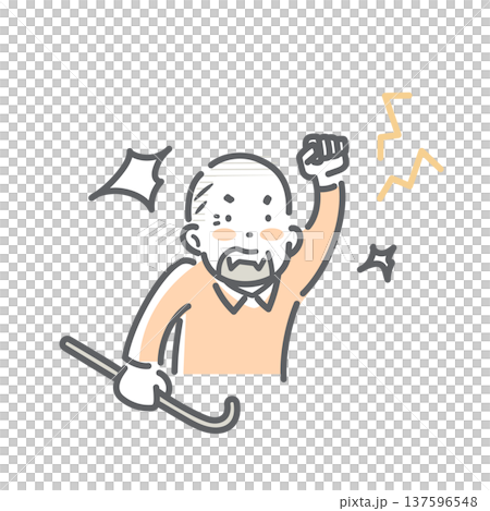 憤怒而吵鬧的老年男子——簡潔時尚的線條畫插圖 137596548