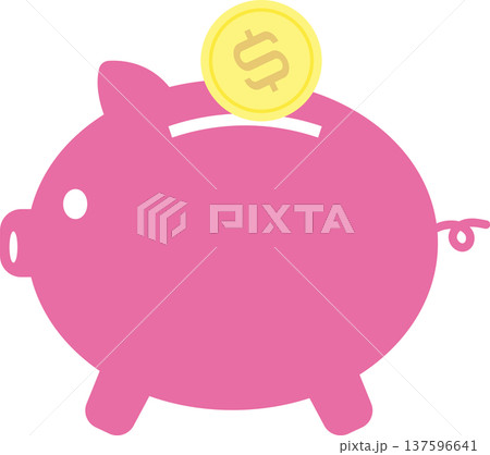 豚の貯金箱にコインを入れるイラスト 豚の貯金箱にコインを入れるイラスト 137596641