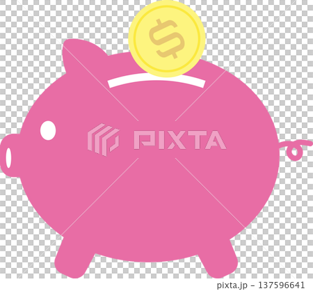 豚の貯金箱にコインを入れるイラスト 豚の貯金箱にコインを入れるイラスト 137596641