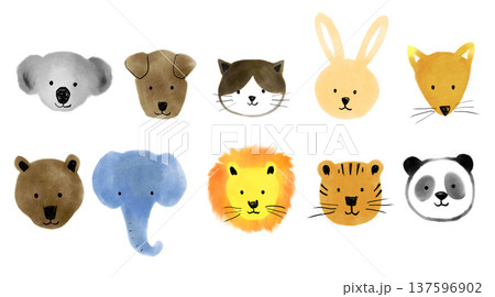 いろいろな動物の顔イラスト 137596902