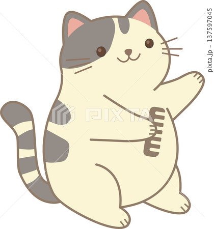 Cute cat styling her fur while looking in mirror in flat style. PNG Cute cat styling her fur while looking in mirror in flat style. PNG 137597045