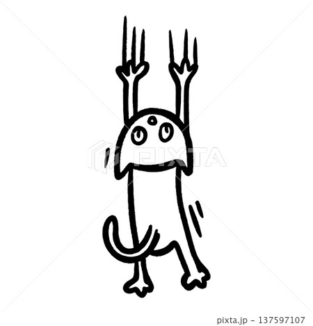 Funny Cartoon Cat Sliding Down Wall Vector Illustration. 137597107