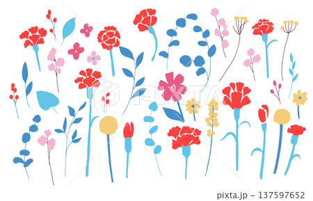 母の日イラスト。母の日のカーネーションと春の花イラストセット。 母の日イラスト。母の日のカーネーションと春の花イラストセット。 137597652