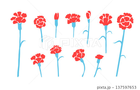 母の日イラスト。母の日のカーネーションと春の花イラストセット。 137597653