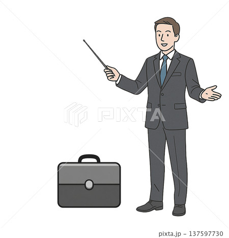 ビジネスマンとビジネスバッグのシンプルイラスト プレゼン説明素材 137597730