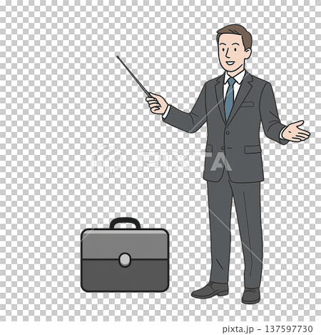 ビジネスマンとビジネスバッグのシンプルイラスト プレゼン説明素材 137597730