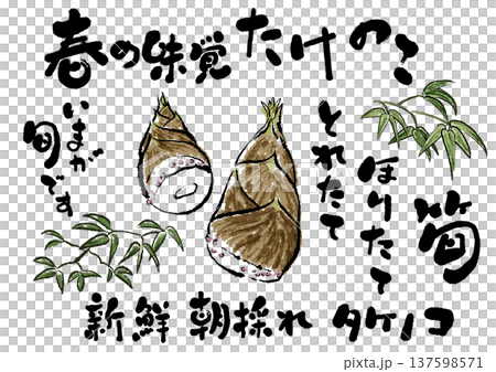 Warm calligraphy and illustrations convey the freshness of bamboo shoot season. 137598571