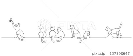 clowder of cats one line drawing continuous minimalism clowder of cats one line drawing continuous minimalism 137598647