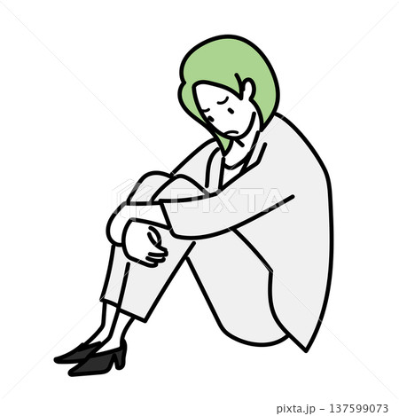 イラスト素材: ビジネスでの失敗に落ち込み膝を抱える女性会社員のイラスト 137599073