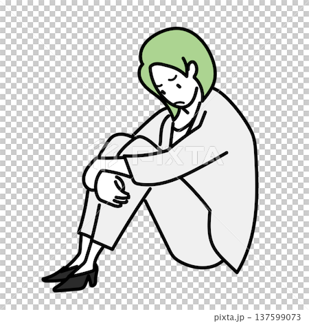 イラスト素材: ビジネスでの失敗に落ち込み膝を抱える女性会社員のイラスト 137599073