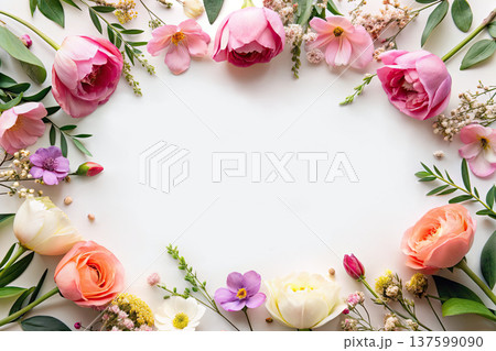 Botanical illustration, gentle background layout for invitations or cards. 137599090