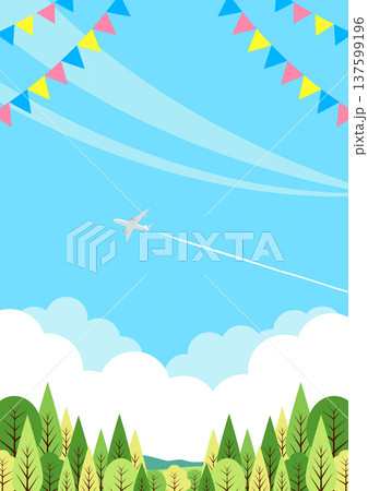 森、旗、飛行機、背景、イラスト、かわいい、縦 137599196