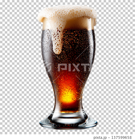 A cold dark beer in a tall glass with foam, isolated on a white background, symbolizing refreshment and taste 137599658
