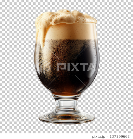 Overflowing glass of fizzy dark soda or beer with rich foam isolated on white background, concept of refreshment and taste Overflowing glass of fizzy dark soda or beer with rich foam isolated on white background, concept of refreshment and taste 137599662