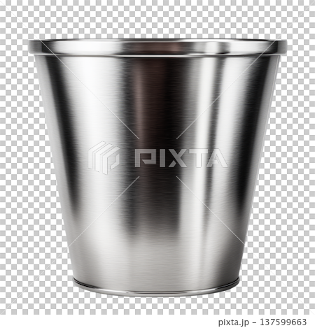 Stainless steel bucket isolated on white background, representing cleanliness, utility, simplicity and household function Stainless steel bucket isolated on white background, representing cleanliness, utility, simplicity and household function 137599663