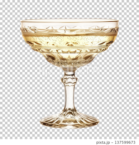 Crystal champagne coupe with golden bubbly drink isolated on white background, concept of celebration and elegance Crystal champagne coupe with golden bubbly drink isolated on white background, concept of celebration and elegance 137599673