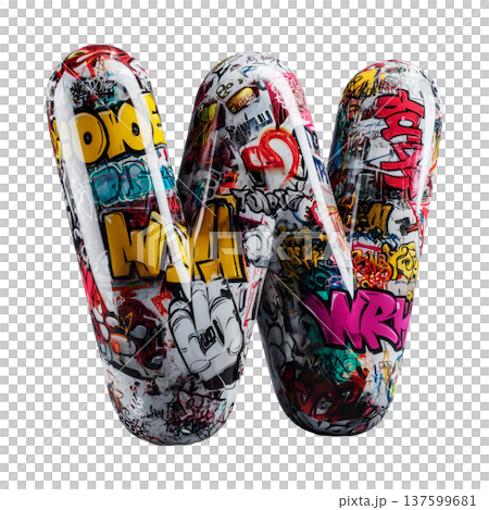 Inflatable letter W covered in graffiti art isolated on white background, representing urban creativity and bold street concept Inflatable letter W covered in graffiti art isolated on white background, representing urban creativity and bold street concept 137599681