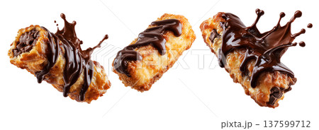 Set of Deep-fried moro bar pastry stuffed with chocolate on white transparent background, concept of New Zealand sweet dessert 137599712