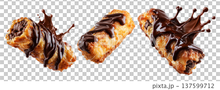Set of Deep-fried moro bar pastry stuffed with chocolate on white transparent background, concept of New Zealand sweet dessert Set of Deep-fried moro bar pastry stuffed with chocolate on white transparent background, concept of New Zealand sweet dessert 137599712